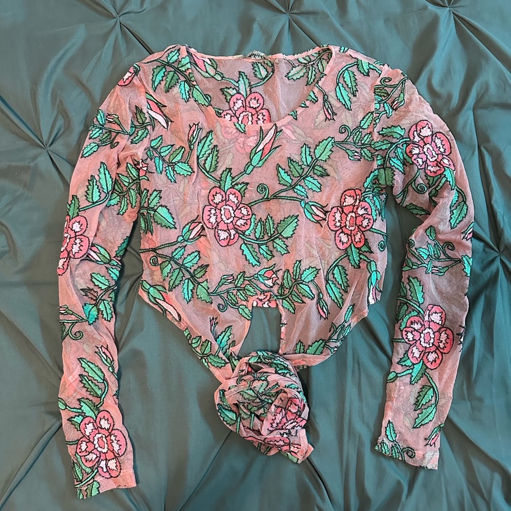 For Love & Lemons RARE Wrap-Around Mesh Floral Top